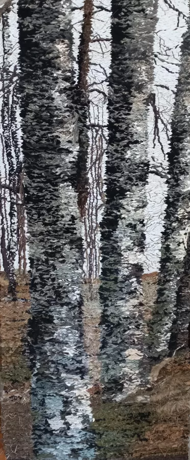 BĒRZI. 2.daļa Gobelēns, otrreizlietojamie materiāli. 197x85cm. 2023