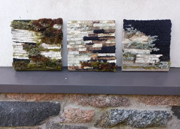 LAIKA METAMORFOZE katrs20x20cm_triptihs_gobelēns_vilna, lins, bērzu tāss_2023