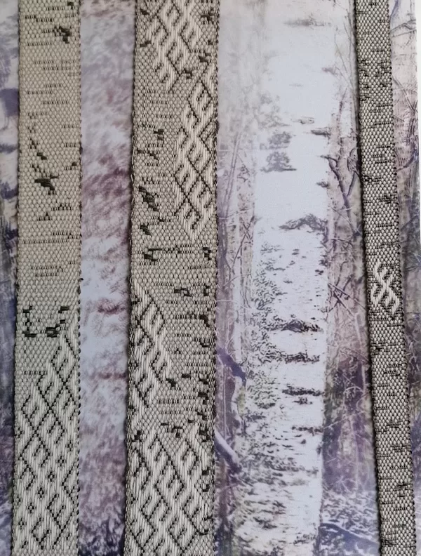 BĒRZI. 42 X 30cm.Sublimācija, austas jostas. 2020